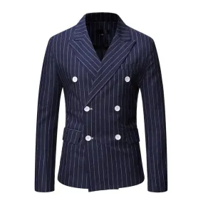 Men's Casual Striped Peak Lapel Double Breasted Blazer