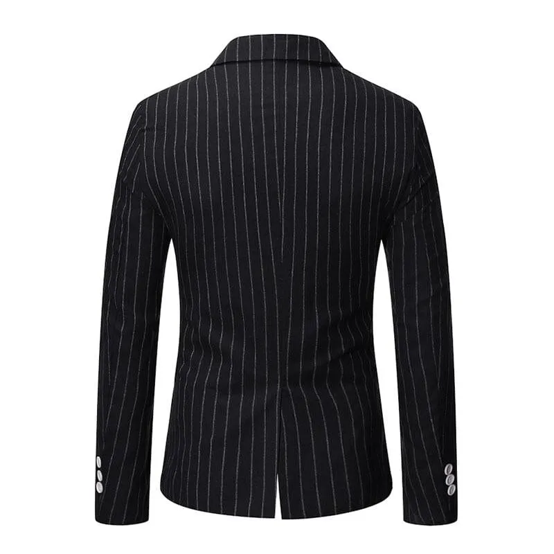 Men's Casual Striped Peak Lapel Double Breasted Blazer