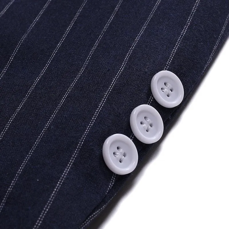 Men's Casual Striped Peak Lapel Double Breasted Blazer