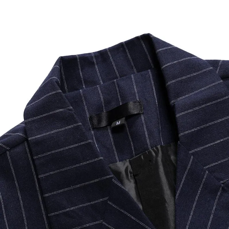 Men's Casual Striped Peak Lapel Double Breasted Blazer