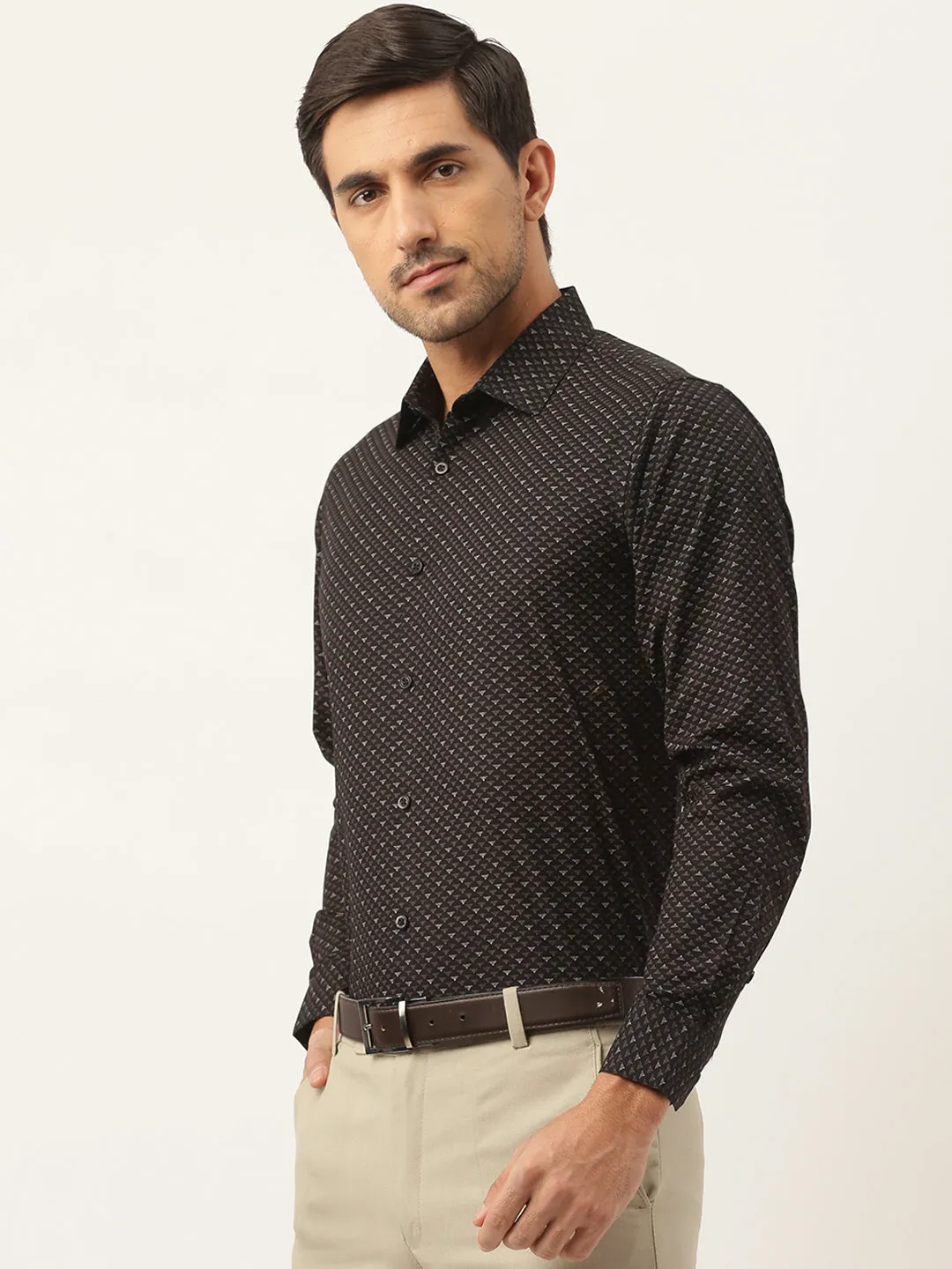 Mens Cotton Black & Multi Printed Formal Shirt - Sojanya