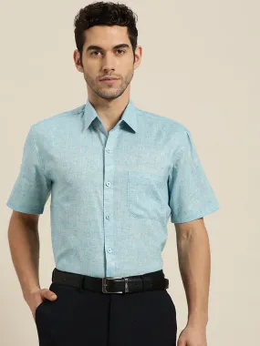 Men's Cotton Blend Sky Blue Classic Formal Shirt - Sojanya