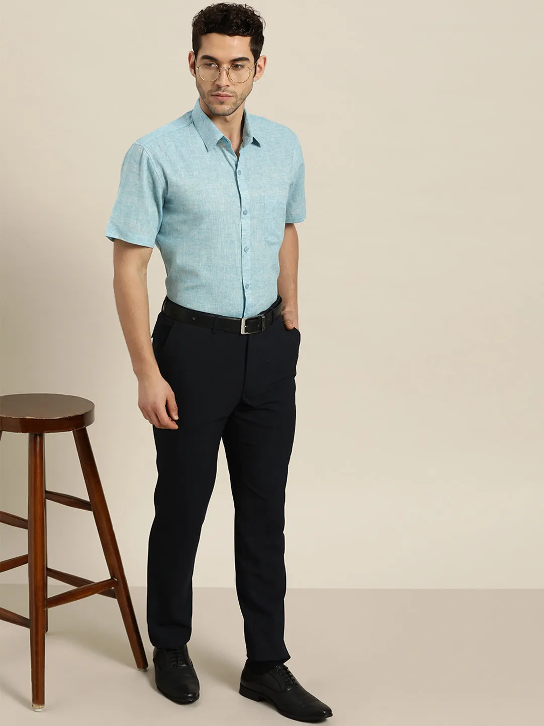 Men's Cotton Blend Sky Blue Classic Formal Shirt - Sojanya