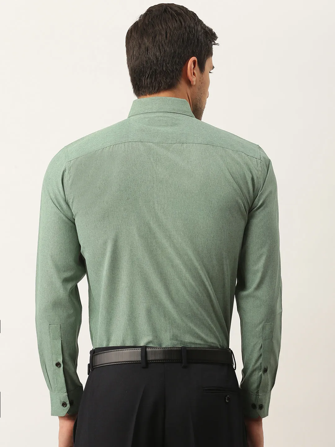 Men's Cotton Green Solid Formal Shirt - Sojanya