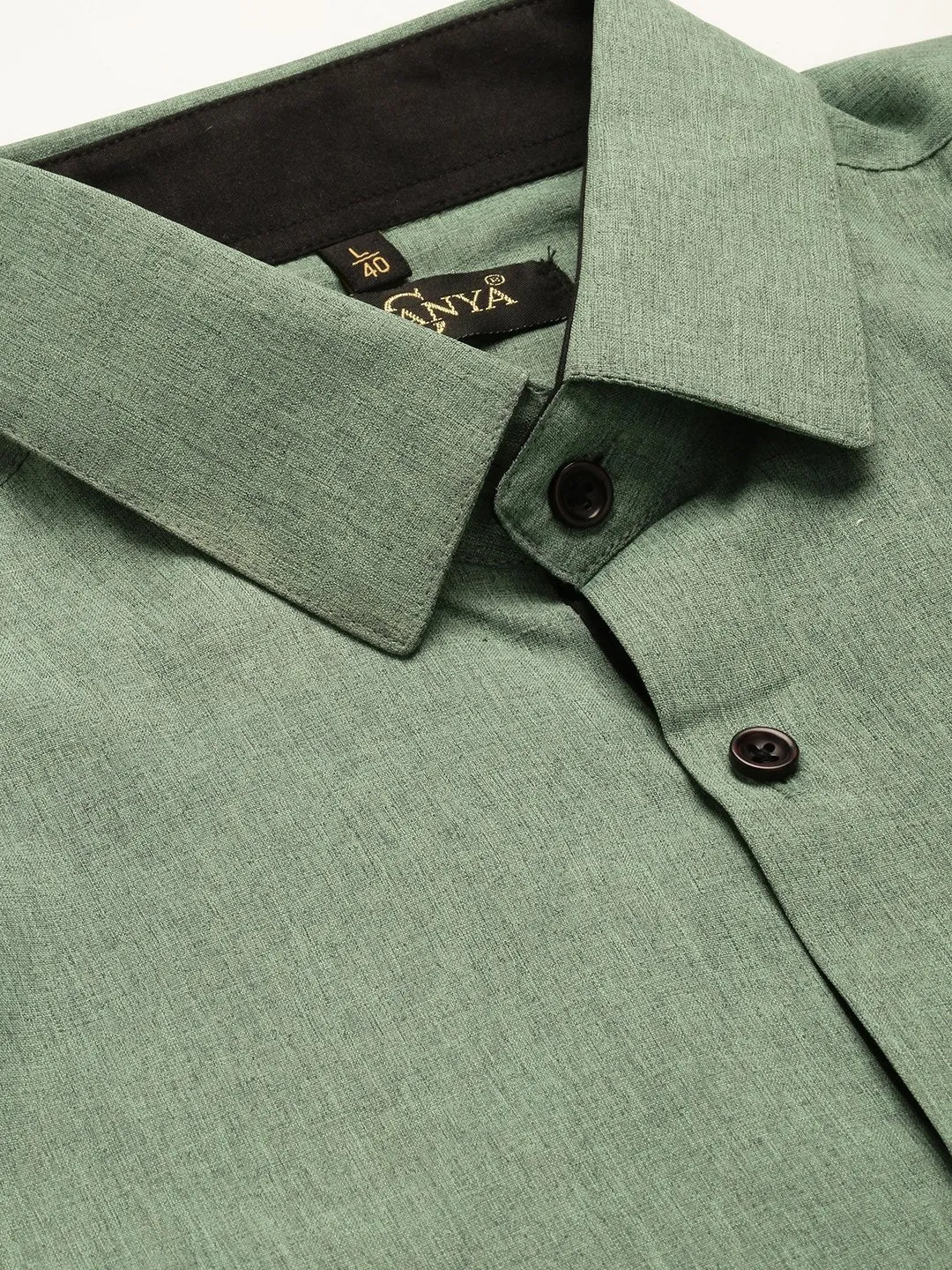 Men's Cotton Green Solid Formal Shirt - Sojanya