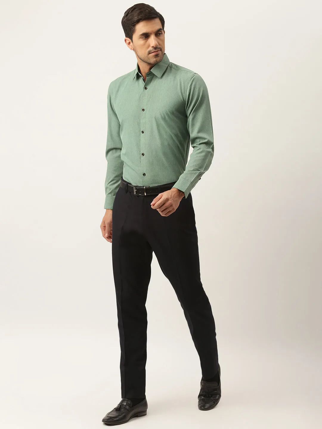 Men's Cotton Green Solid Formal Shirt - Sojanya