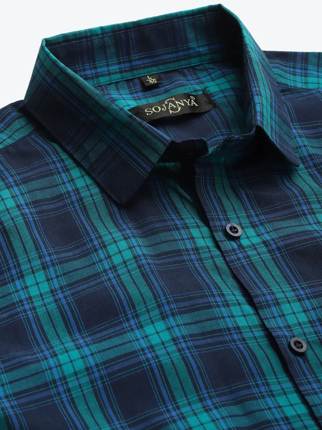 Men's Cotton Navy & Green Half sleeves Casual Shirt