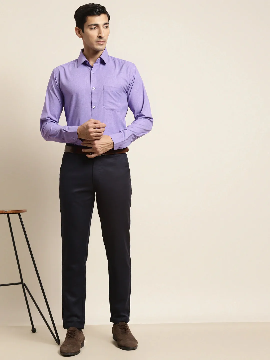 Men's Cotton Purple Formal Classic Shirt - Sojanya