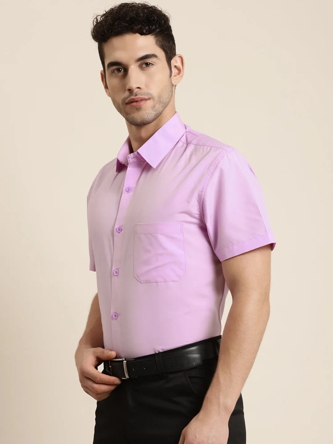 Men's Cotton Purple Half sleeves Casual Shirt