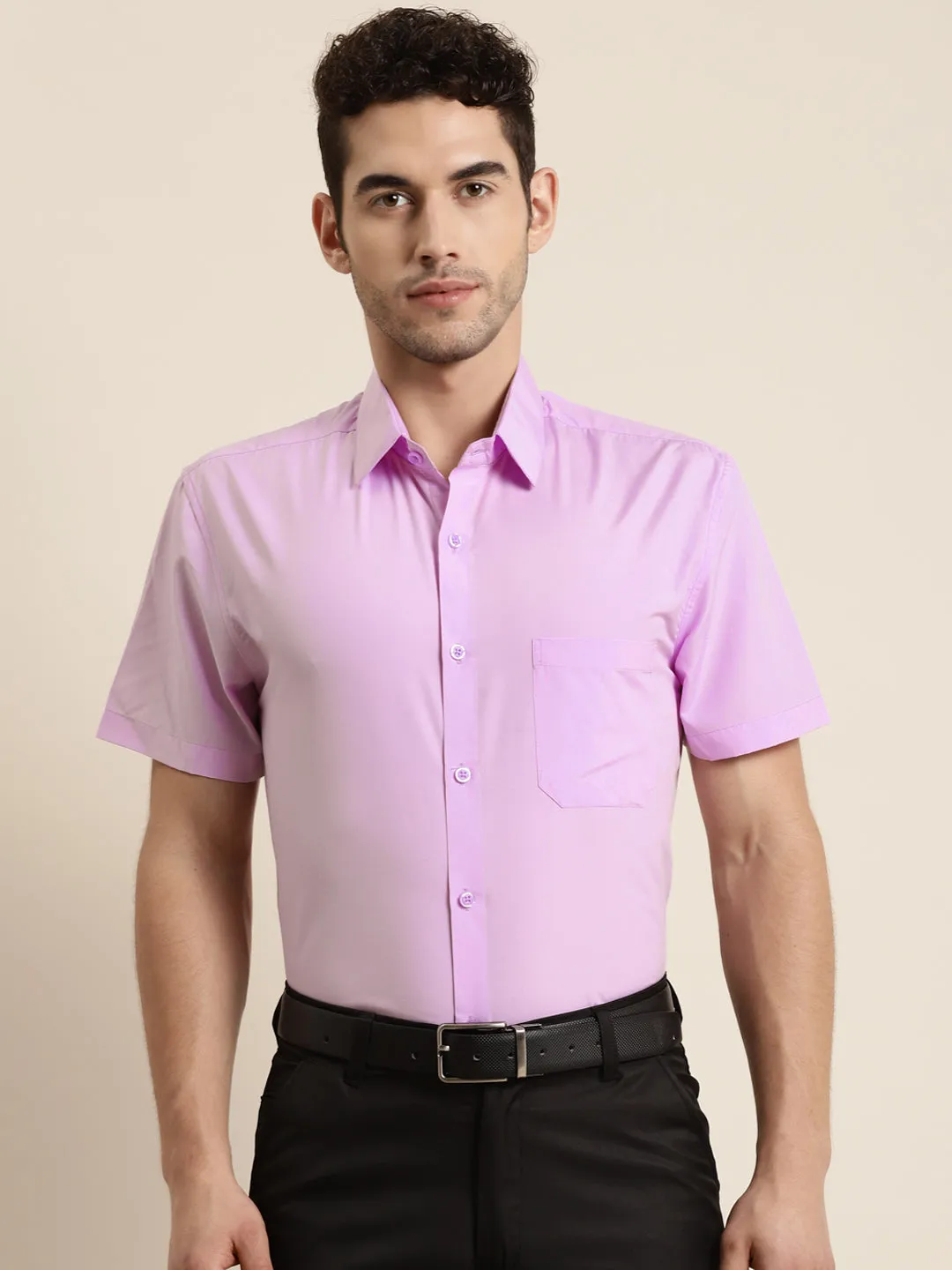 Men's Cotton Purple Half sleeves Casual Shirt