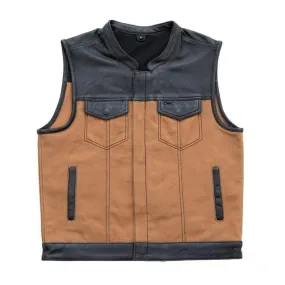 Mens Hunt Club Leather Builder Canvas Quilted Style Rider Motorcycle Biker Vest,Leather Vest