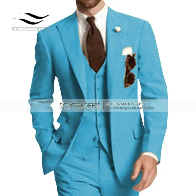 Men's Suit Formal Business Suits 3-Pieces Notch Lapel Solid Tuxedos Best Man For Wedding Groomsmen (Blazer vest Pants) Beige New