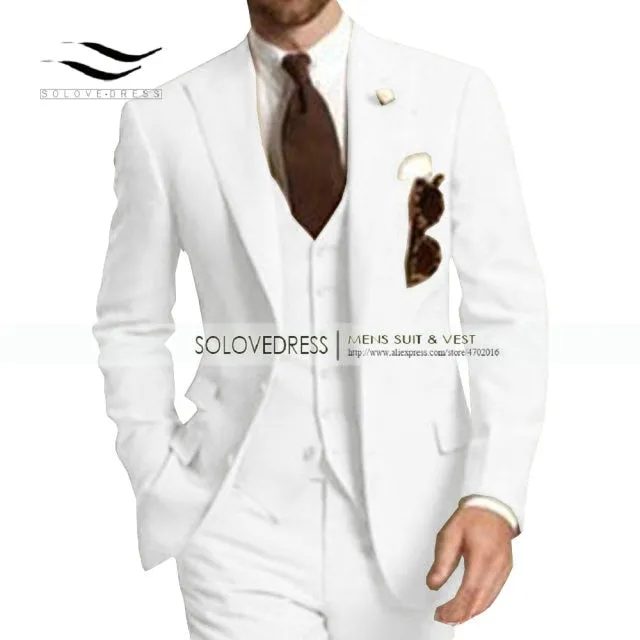 Men's Suit Formal Business Suits 3-Pieces Notch Lapel Solid Tuxedos Best Man For Wedding Groomsmen (Blazer vest Pants) Beige New