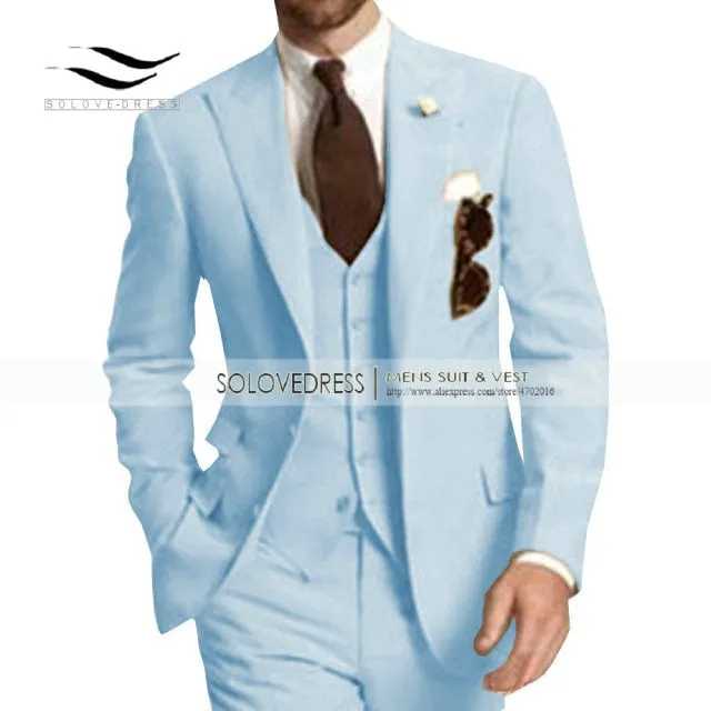 Men's Suit Formal Business Suits 3-Pieces Notch Lapel Solid Tuxedos Best Man For Wedding Groomsmen (Blazer vest Pants) Beige New