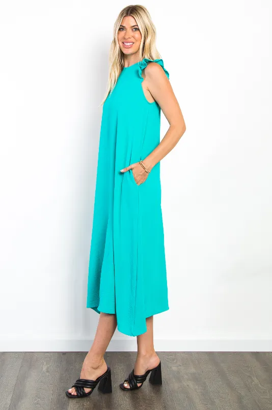 Mia Ruffle Sleeve Midi Dress - Aqua