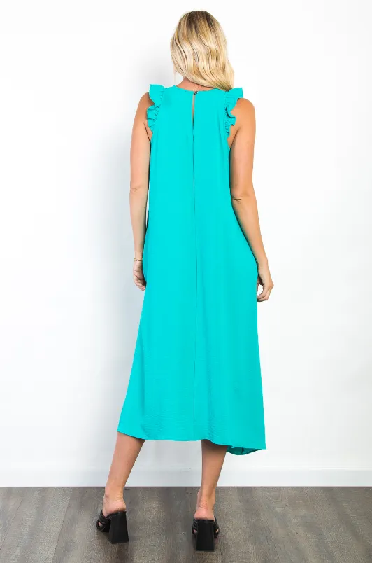 Mia Ruffle Sleeve Midi Dress - Aqua