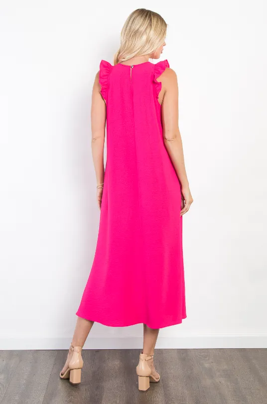 Mia Ruffle Sleeve Midi Dress - Hot Pink