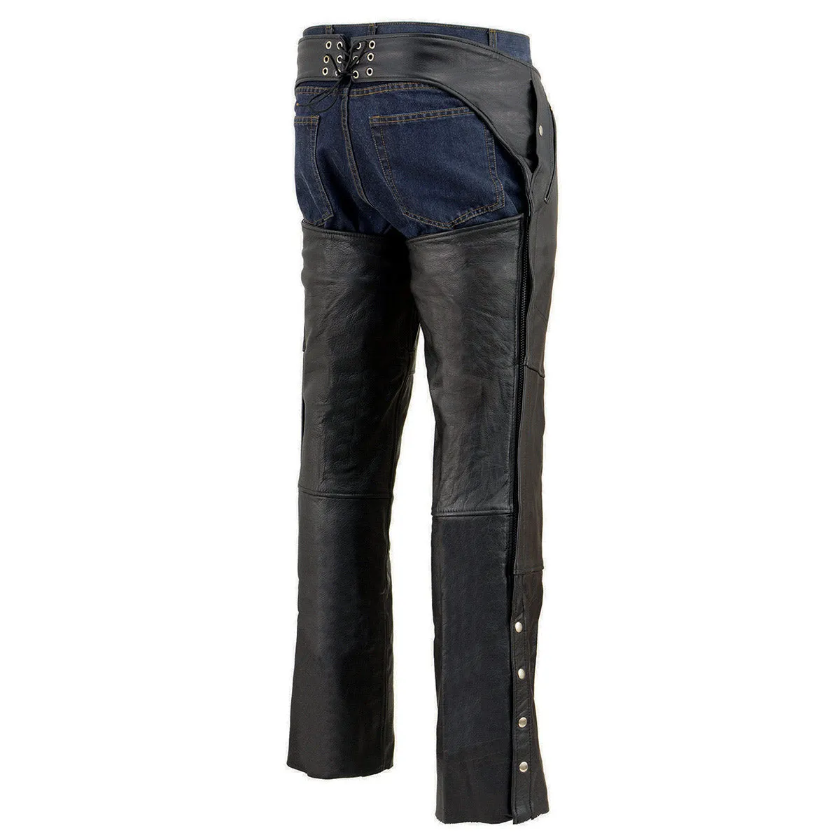 Milwaukee Leather Chaps for Men's Black Leather 4-Pockets - Snap Out Thermal Lined Motorcycle Riders Chap - SH1191C