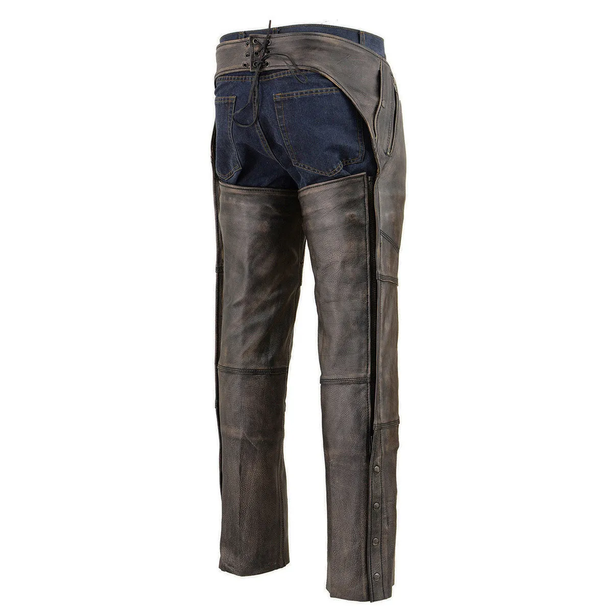 Milwaukee Leather Chaps for Men's Distressed Brown Leather Snap Out Thermal Lined 4-Pockets Motorcycle Chap MLM5500