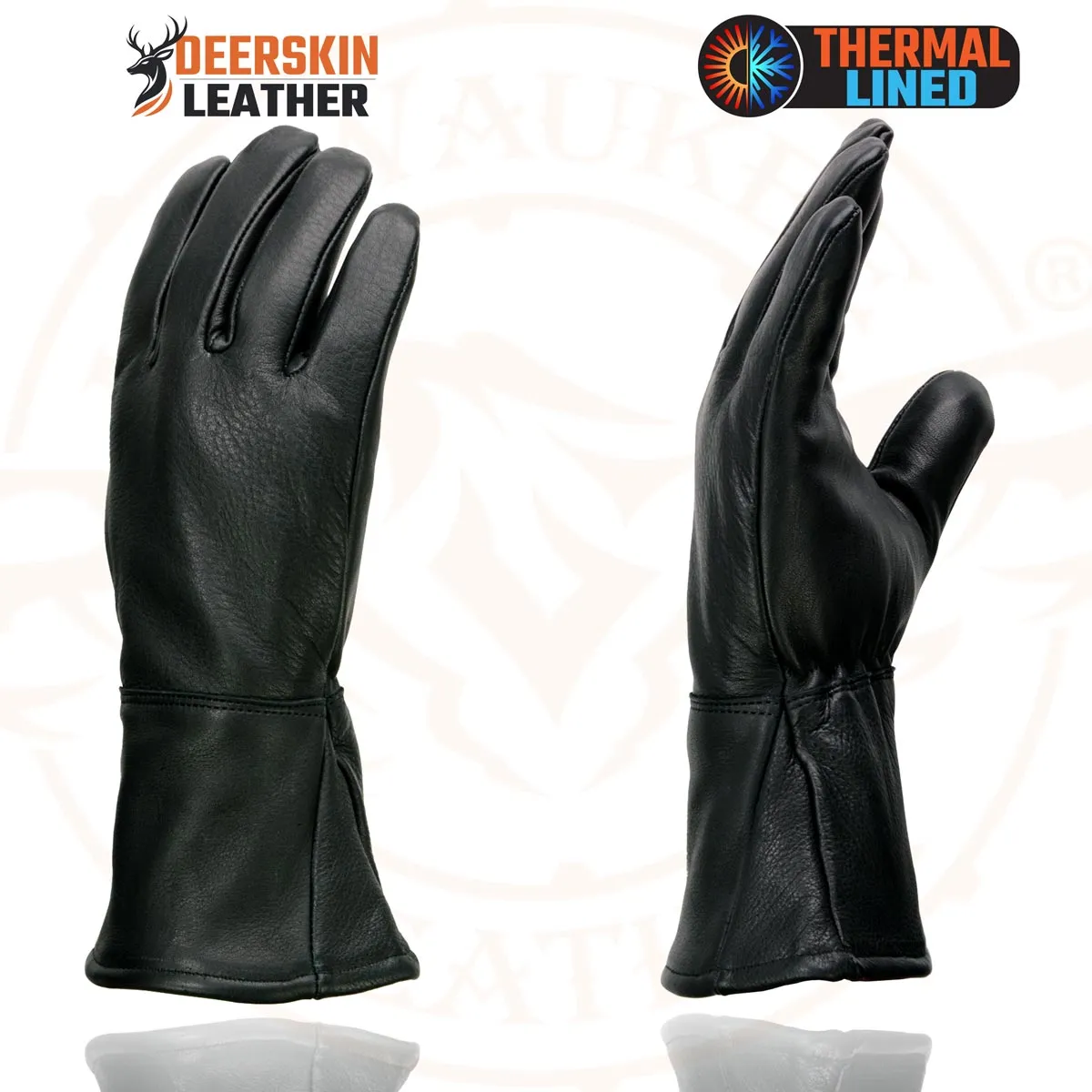 Milwaukee Leather Men's Gauntlet Motorcycle Hand Gloves- Black Deerskin Long Cuff Thermal Lined Leather Palm - G317