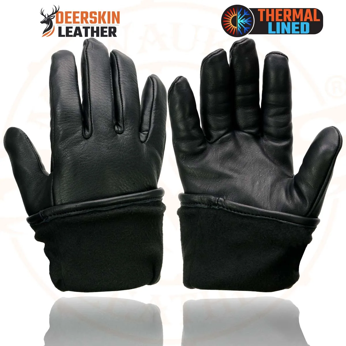 Milwaukee Leather Men's Gauntlet Motorcycle Hand Gloves- Black Deerskin Long Cuff Thermal Lined Leather Palm - G317