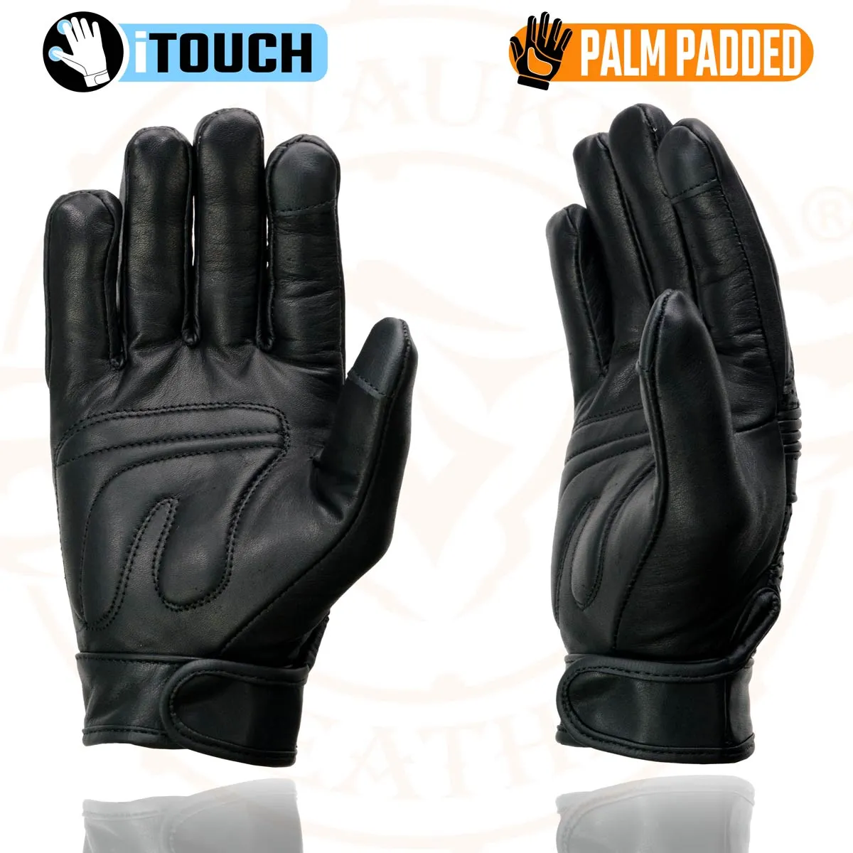 Milwaukee Leather MG7516 Men's Black Leather ’I - Touchscreen Compatible’ Gel Palm Motorcycle Hand Gloves W/ Flex Knuckles