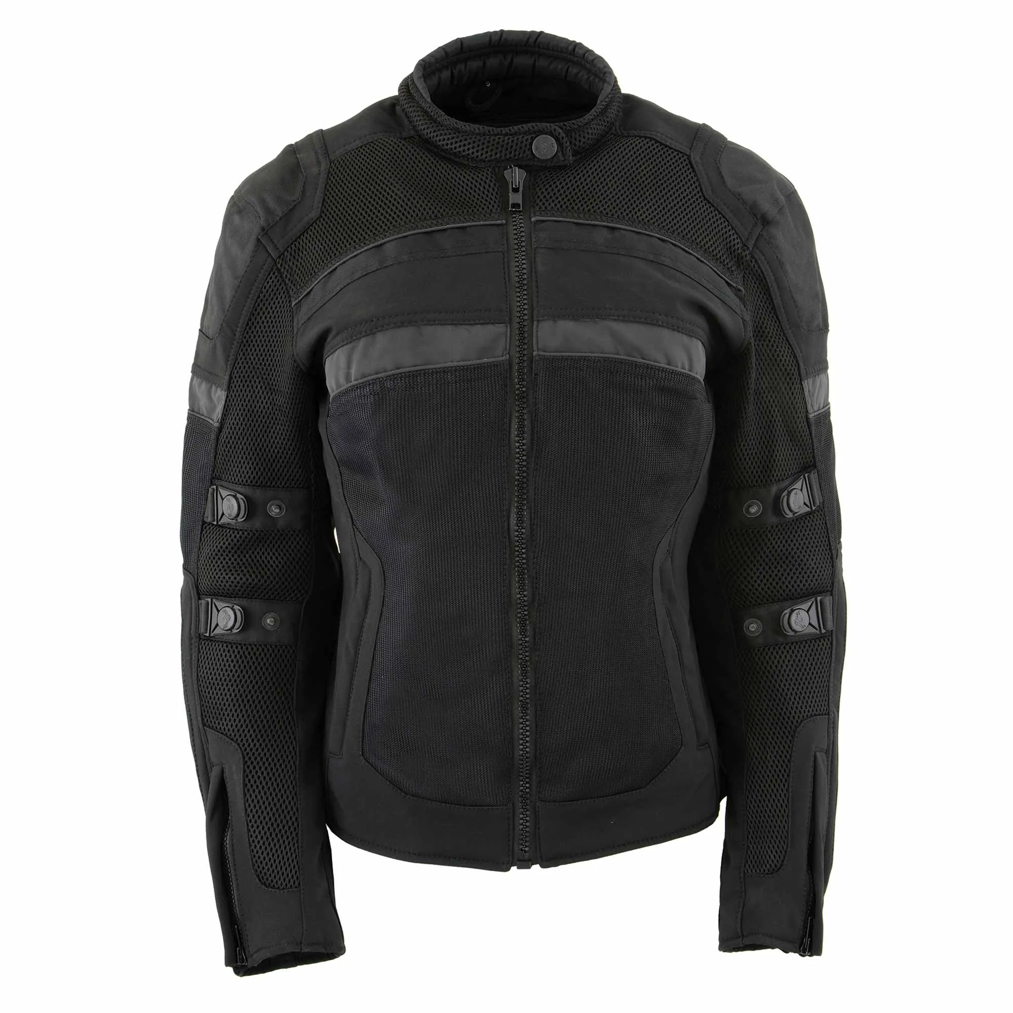 Milwaukee Leather MPL2775 Black Armored Textile Motorcycle Jacket for Women - All Season Jacket w/ Removable Liner