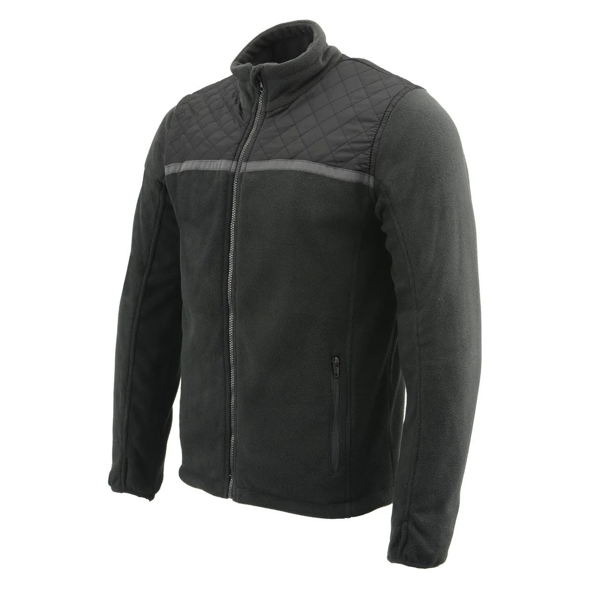 Milwaukee Leather MPM1784 Men's Black Micro Fleece Zipper Front Jacket with Reflective Stripes