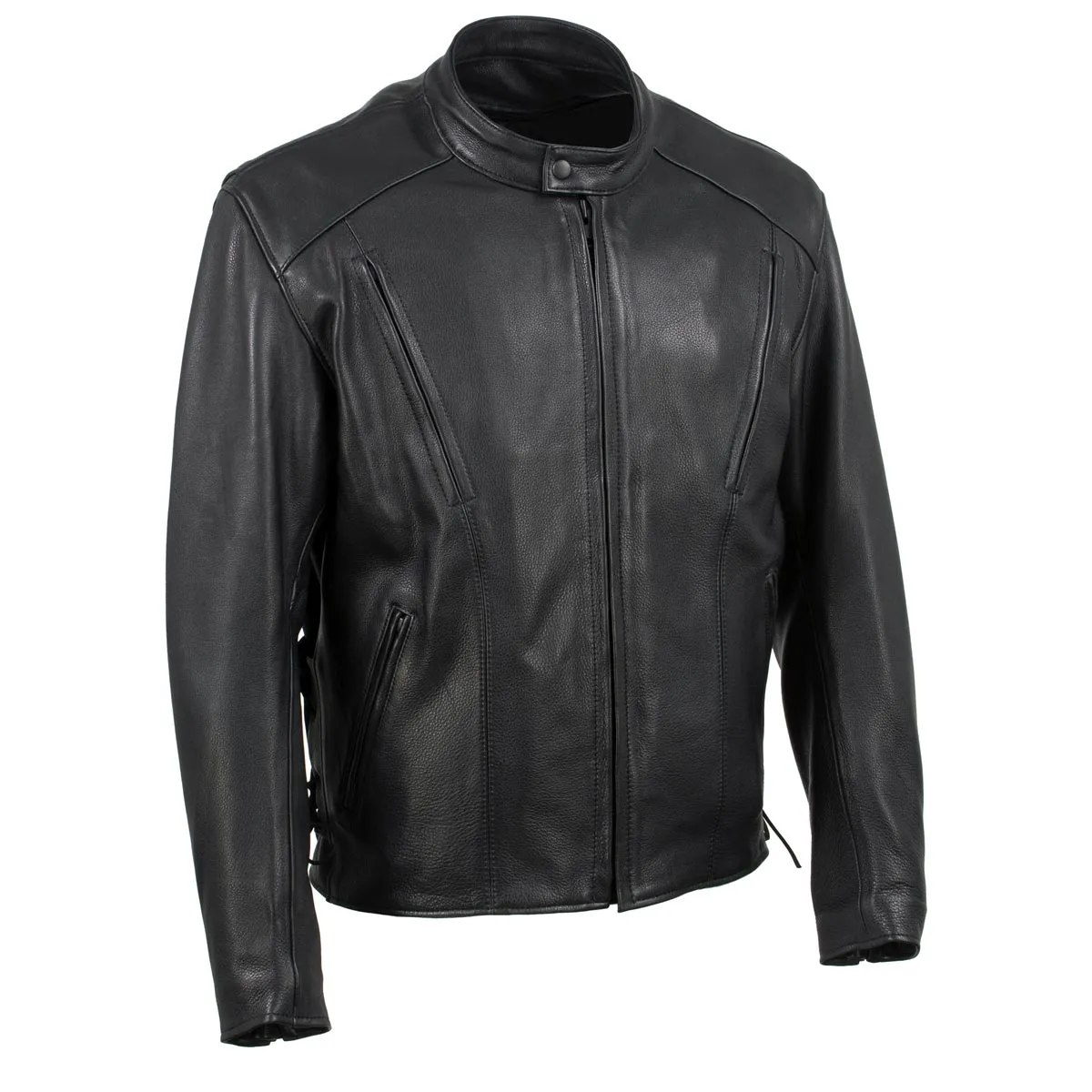 Milwaukee Leather USA MADE MLJKM5002 Men's Black 'Air Stream' Vented Premium Leather Motorcycle Jacket with Side Laces