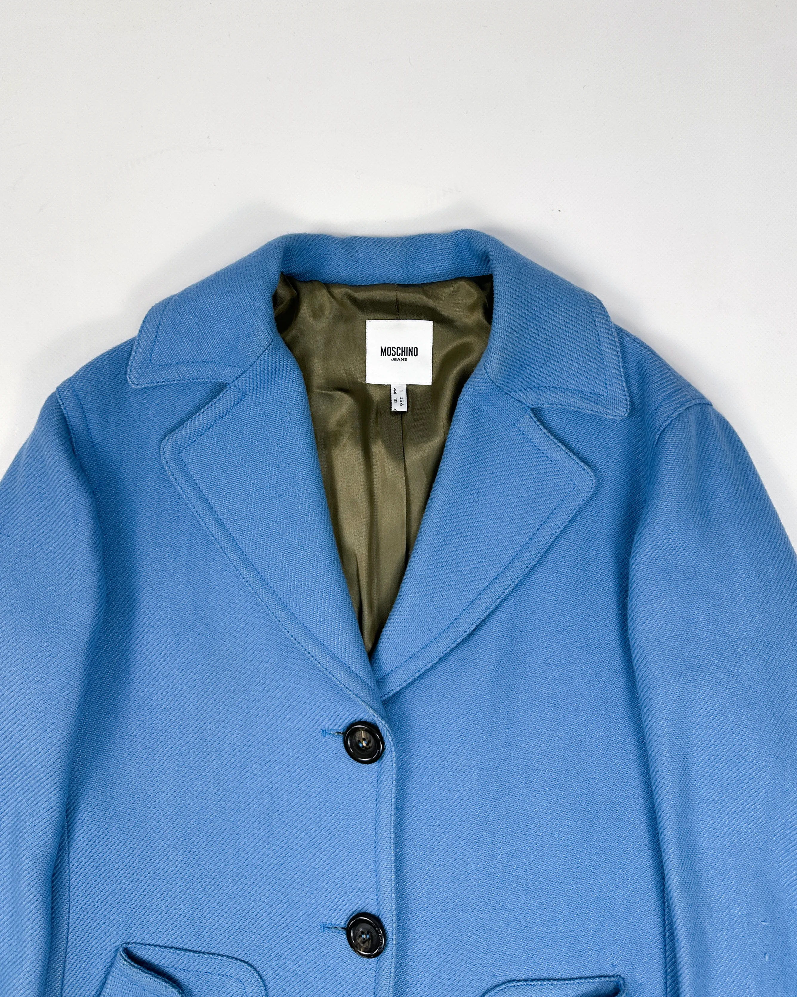 Moschino 3-Band Blue Wool Long Jacket 2000's