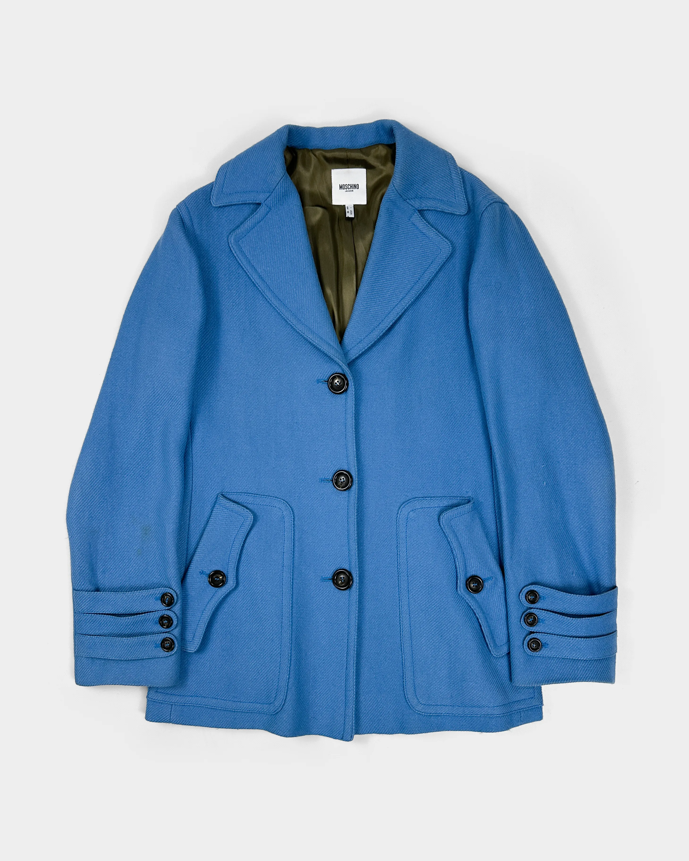 Moschino 3-Band Blue Wool Long Jacket 2000's