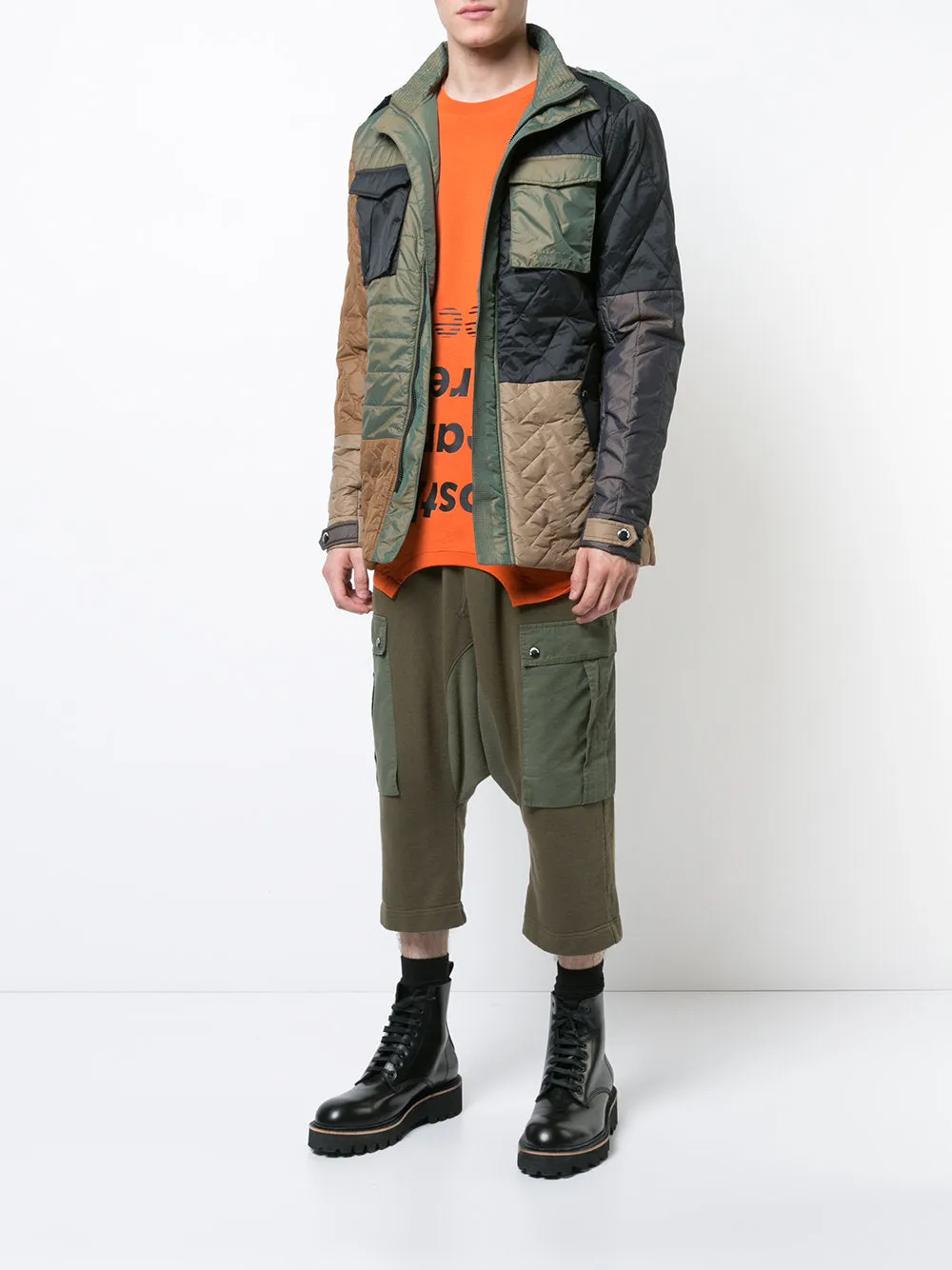 MULTI-PATTERN QUILTED COLOR BLOCKING M-65 JACKET