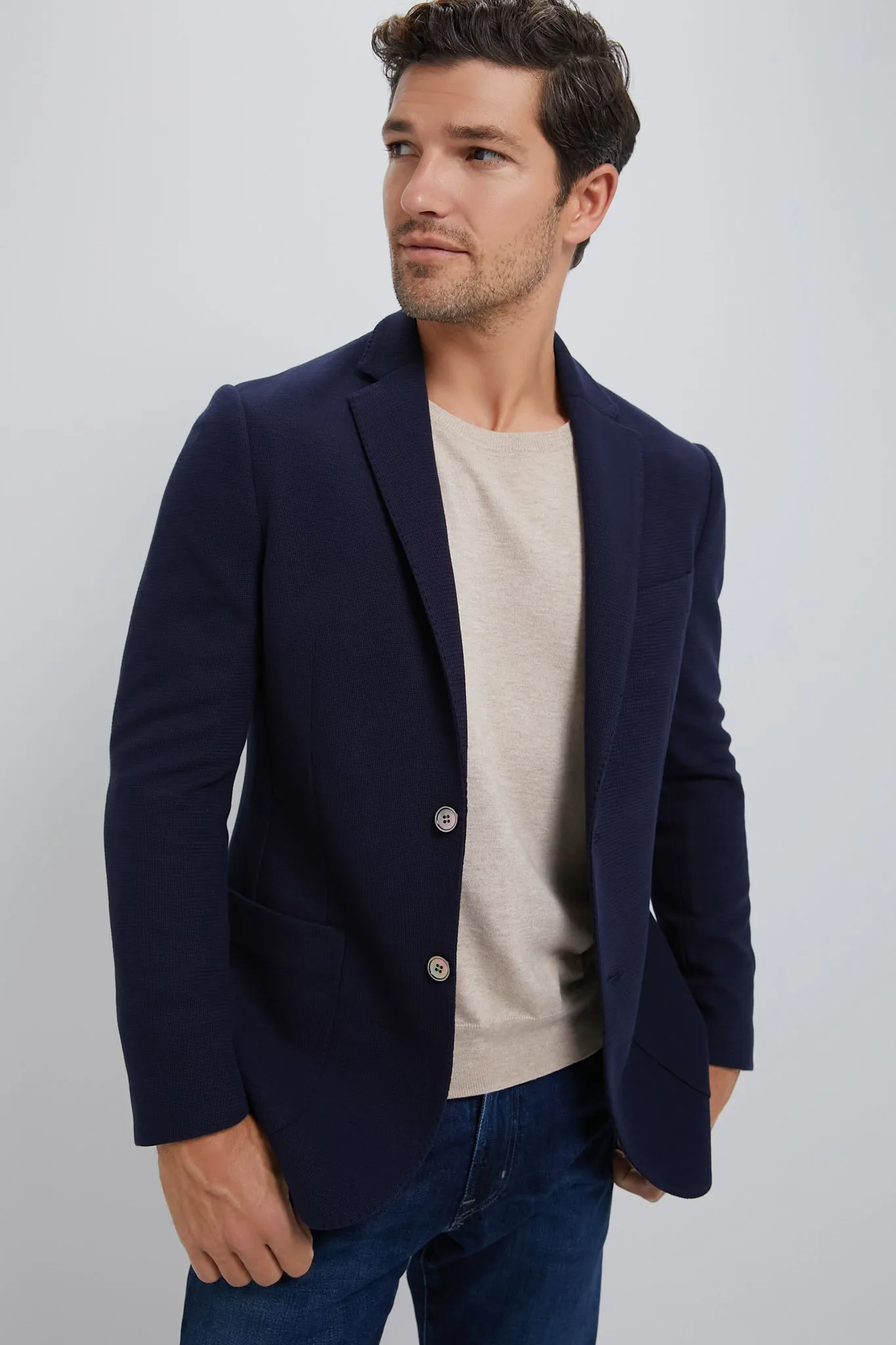 Navy Blue Knit Travel Blazer