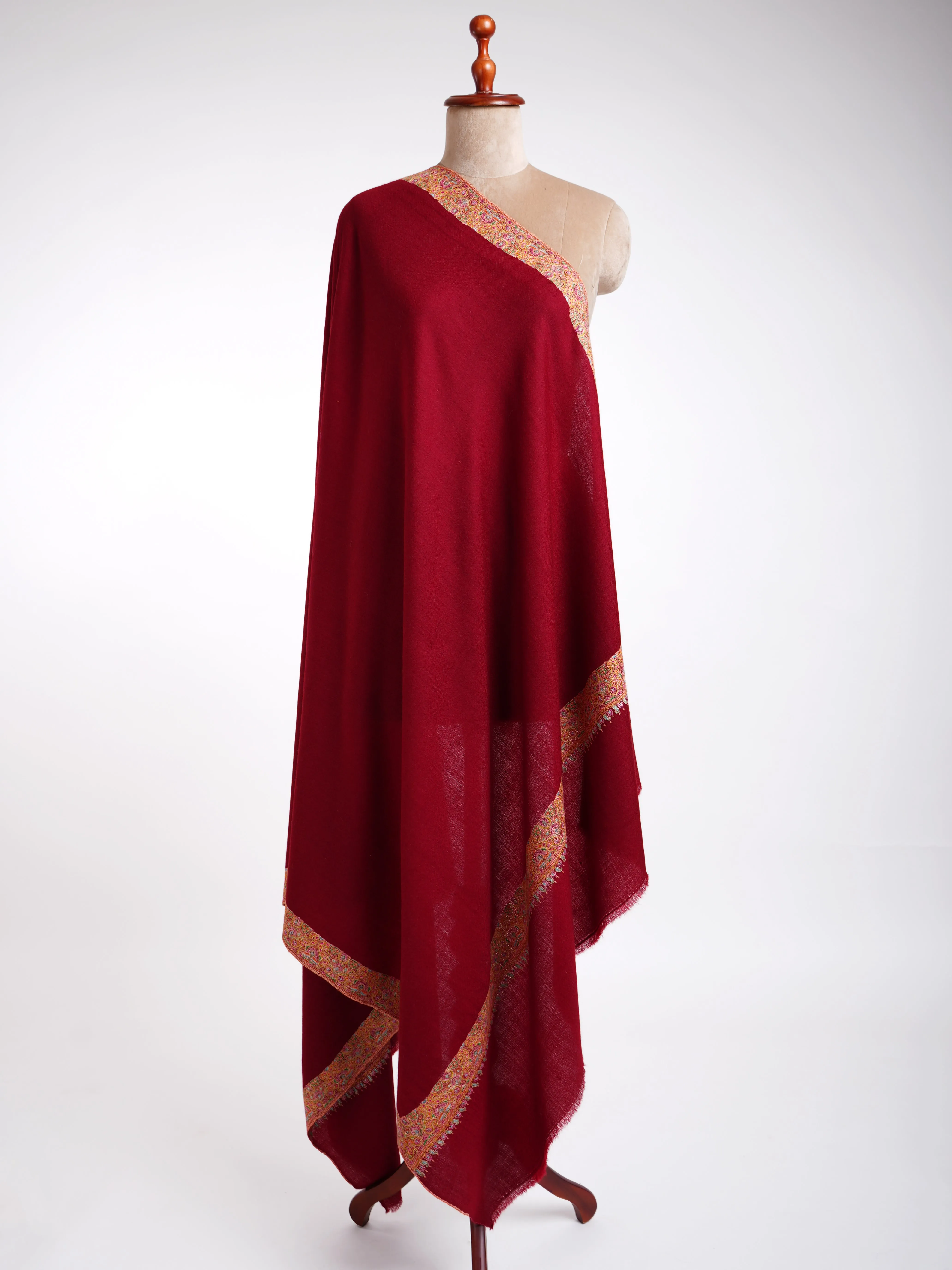 Neemdaur Sozni  Embroidery Handmade Pashmina Shawls Red