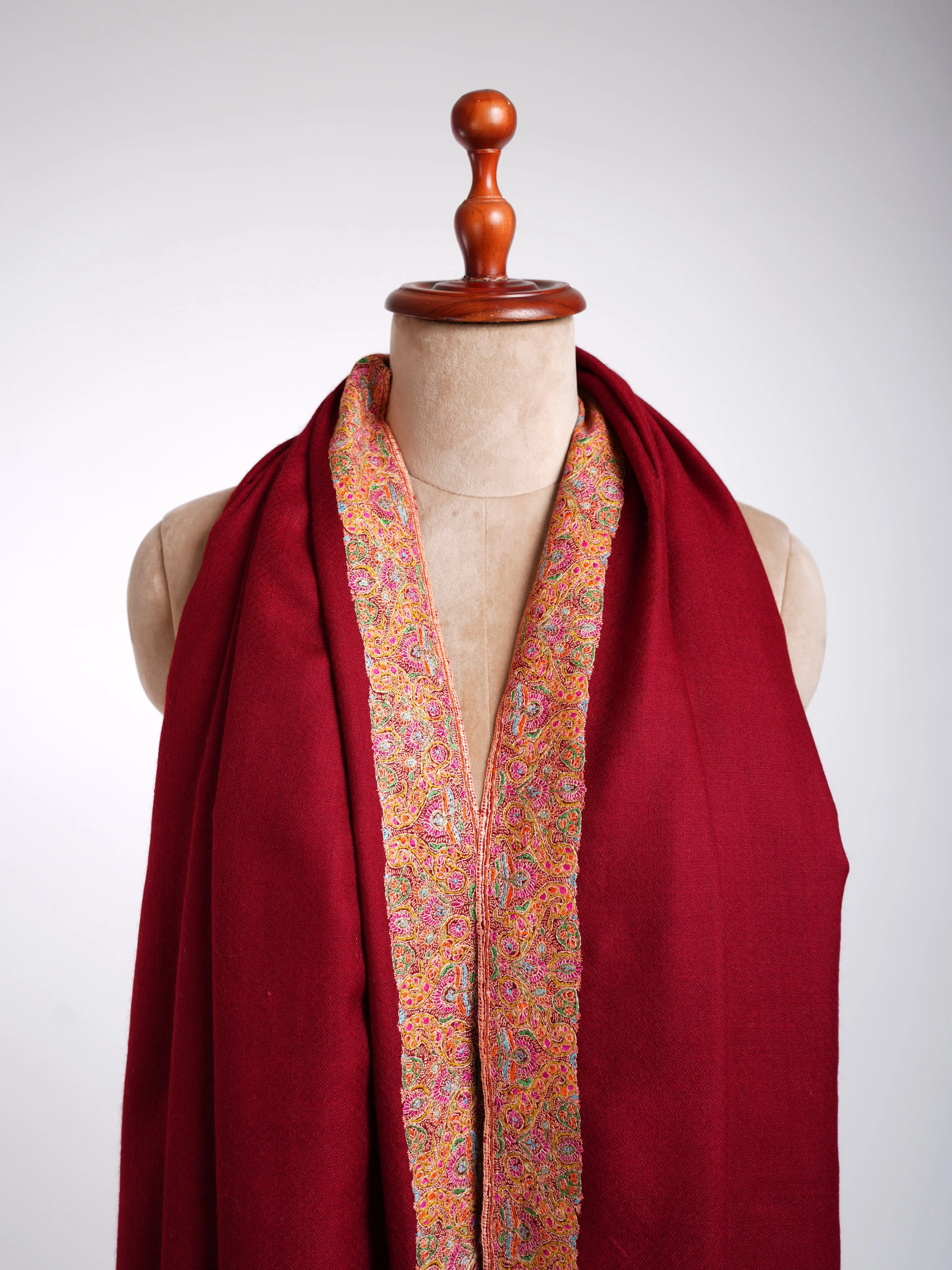 Neemdaur Sozni  Embroidery Handmade Pashmina Shawls Red