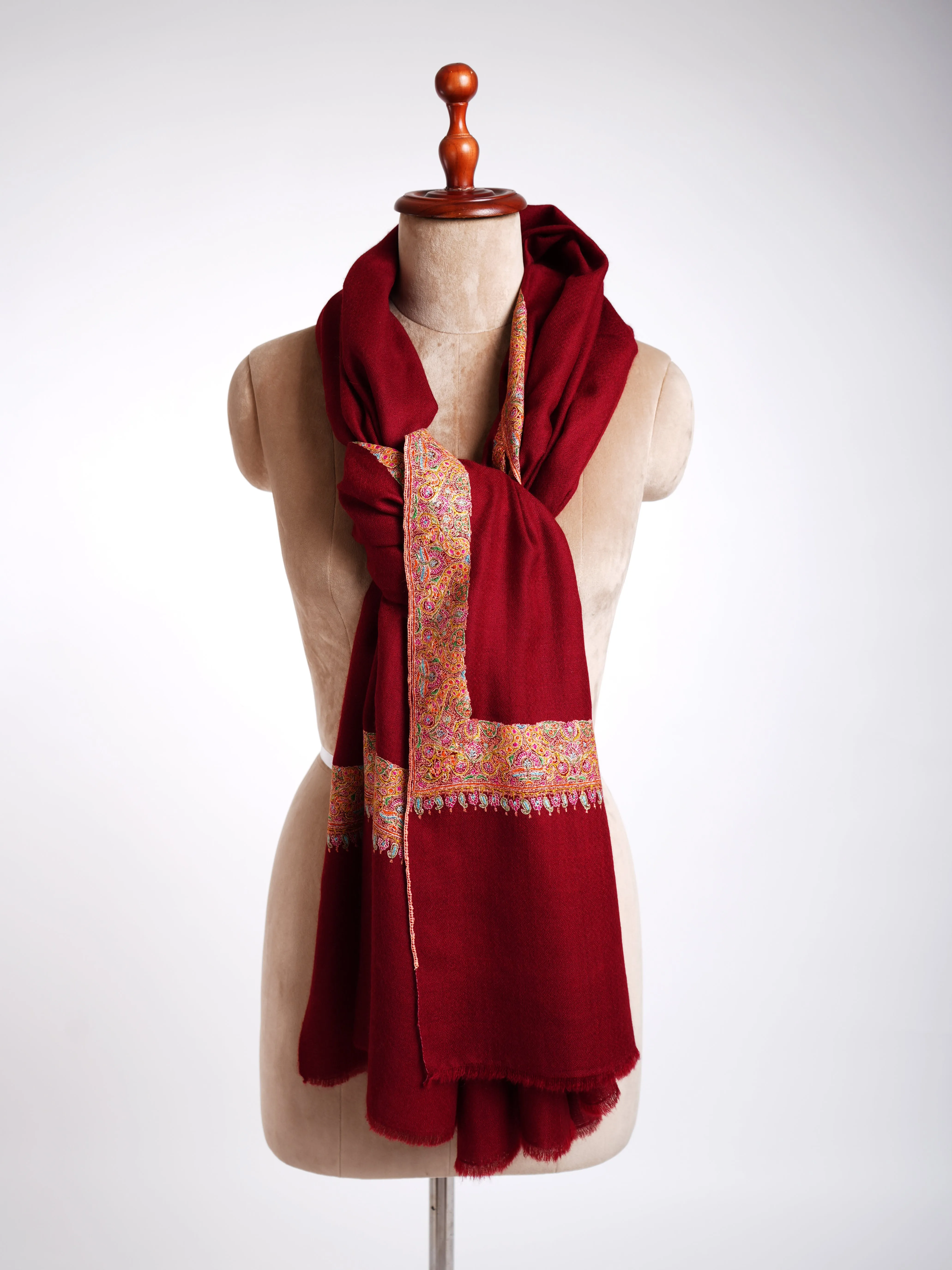 Neemdaur Sozni  Embroidery Handmade Pashmina Shawls Red