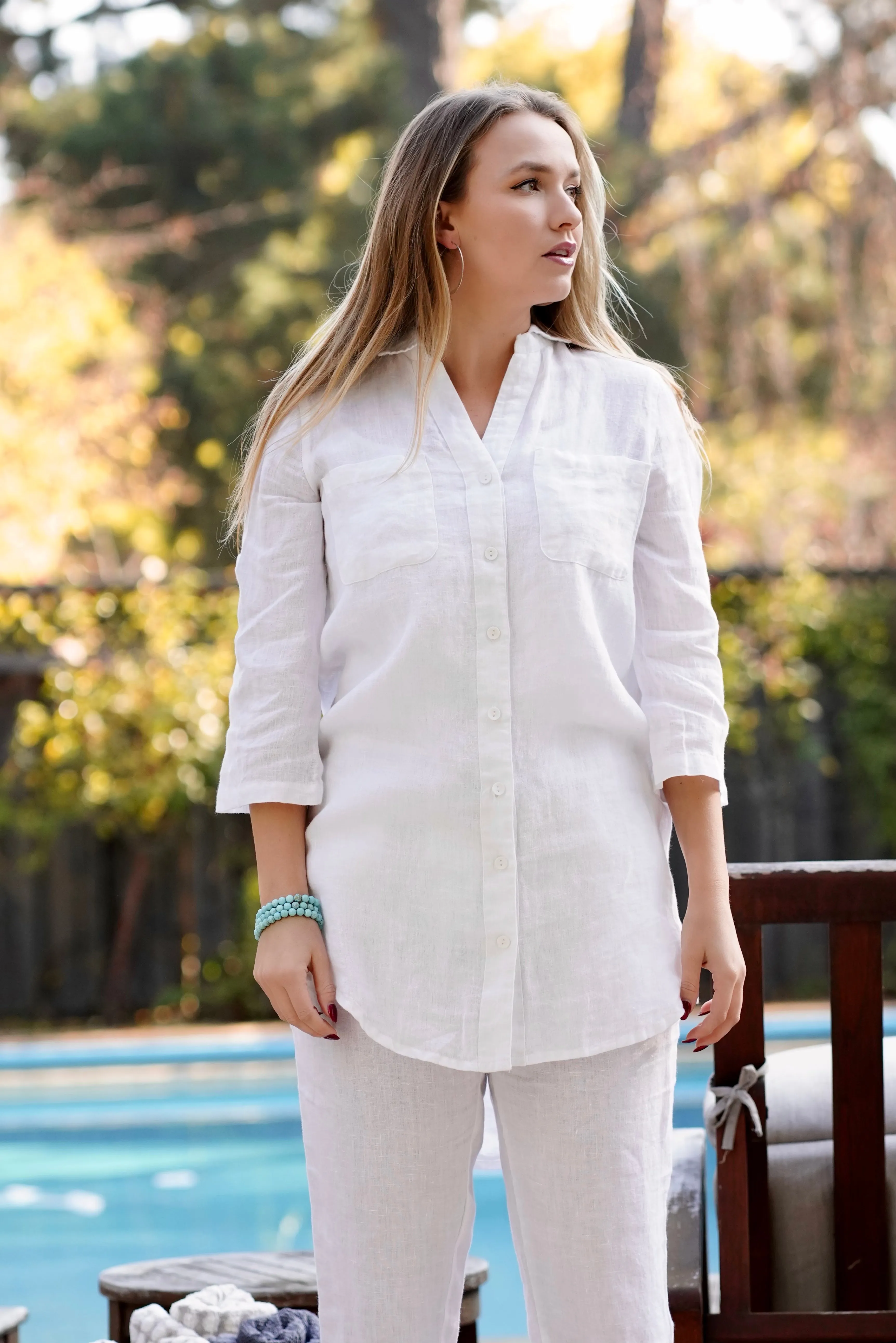 Nia Linen Button Up White