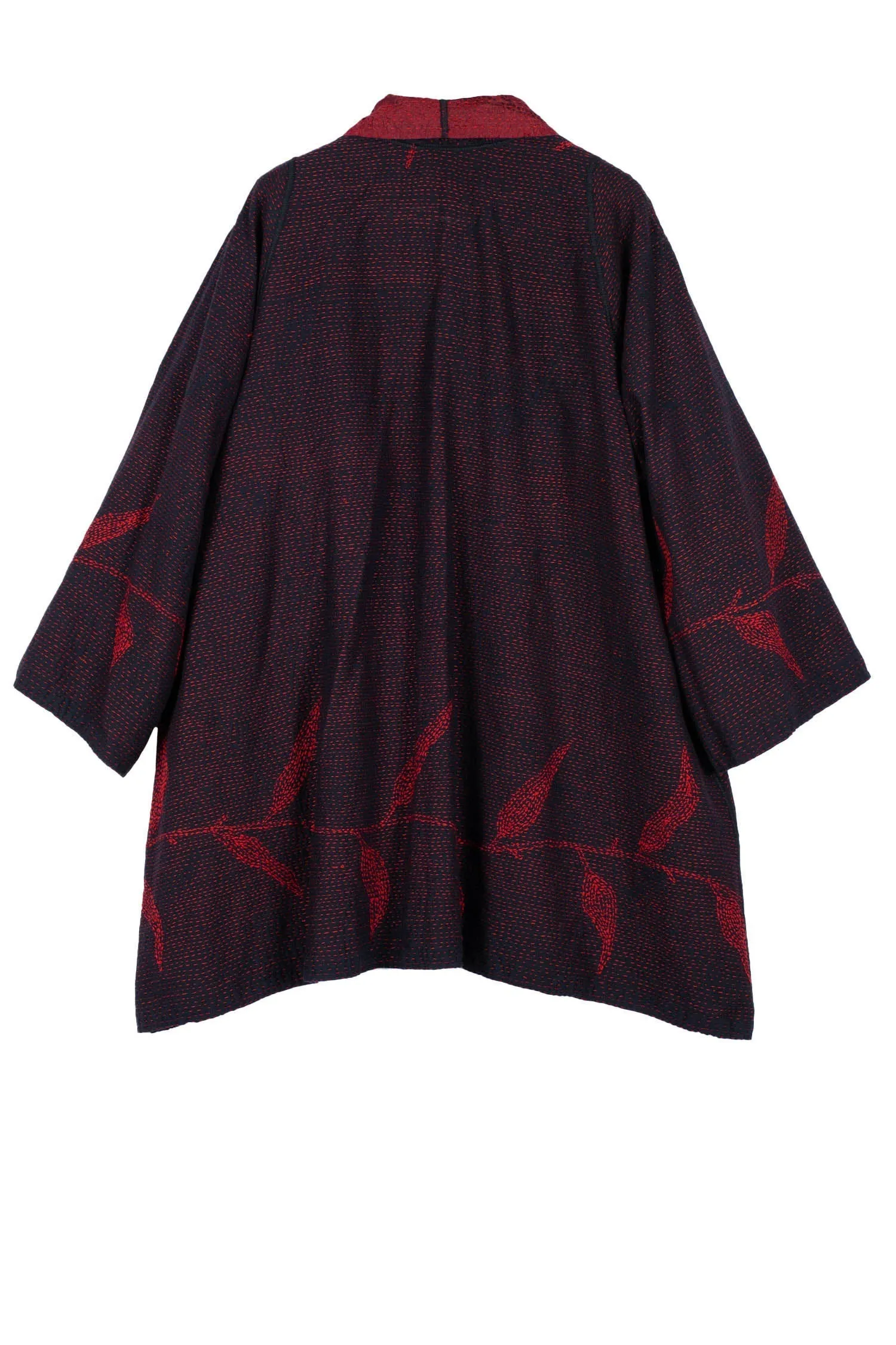 NIGHT BAMBOO SILK COTTON KANTHA A-LINE JKT - nb2003-red -