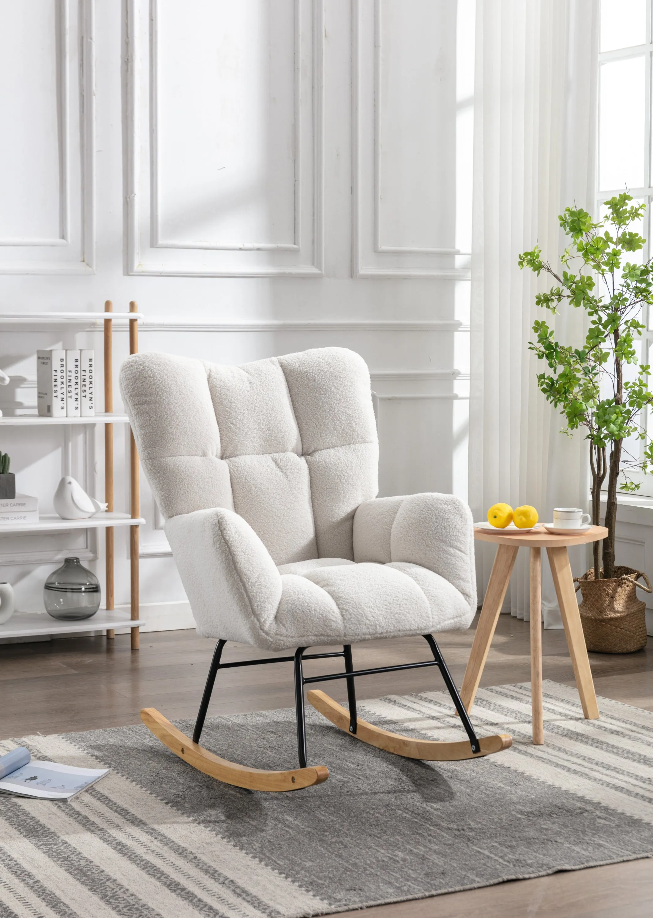 Noble Wool Fabric Upholstered Rocking Chair - White