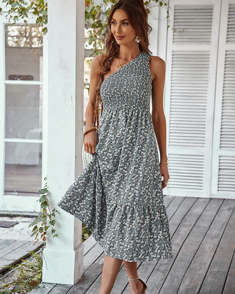 One-shoulder Floral Maxi Dress