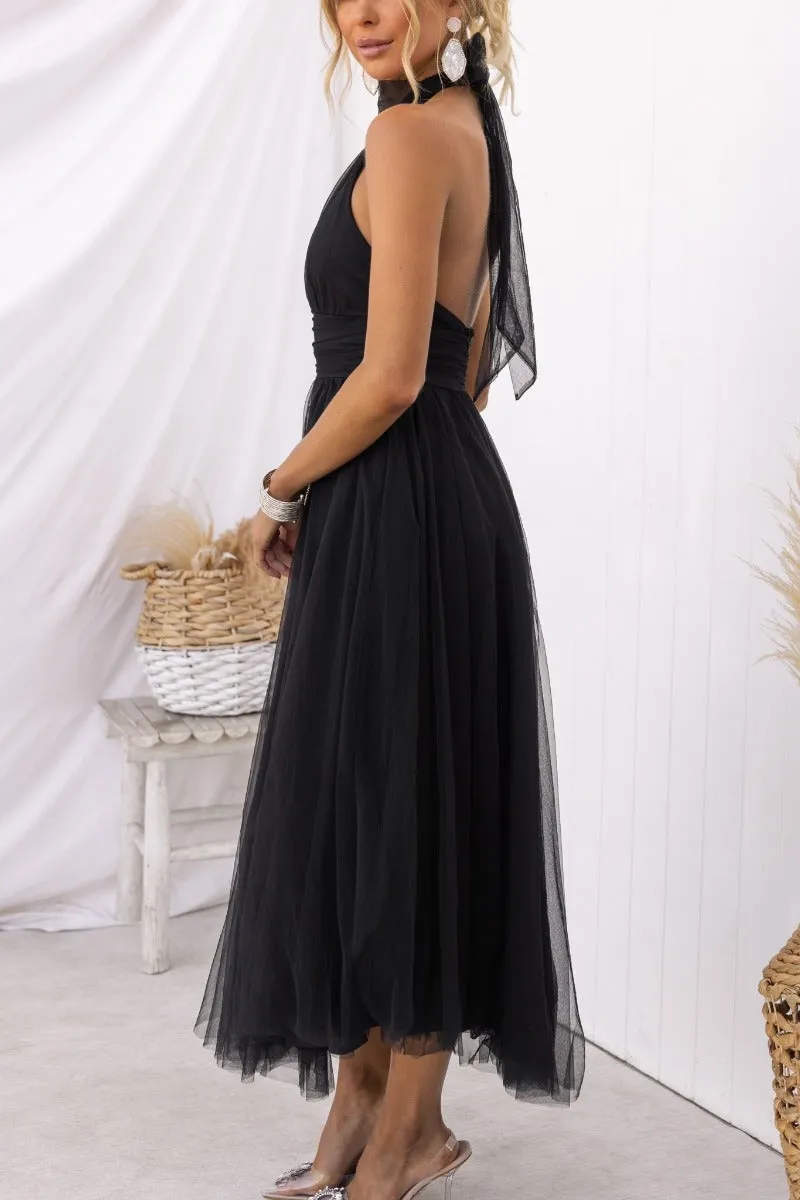 Open Back Crochet High Neck Maxi Dress