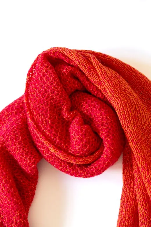 Orange and Pink Knit Lace Alpaca Scarf