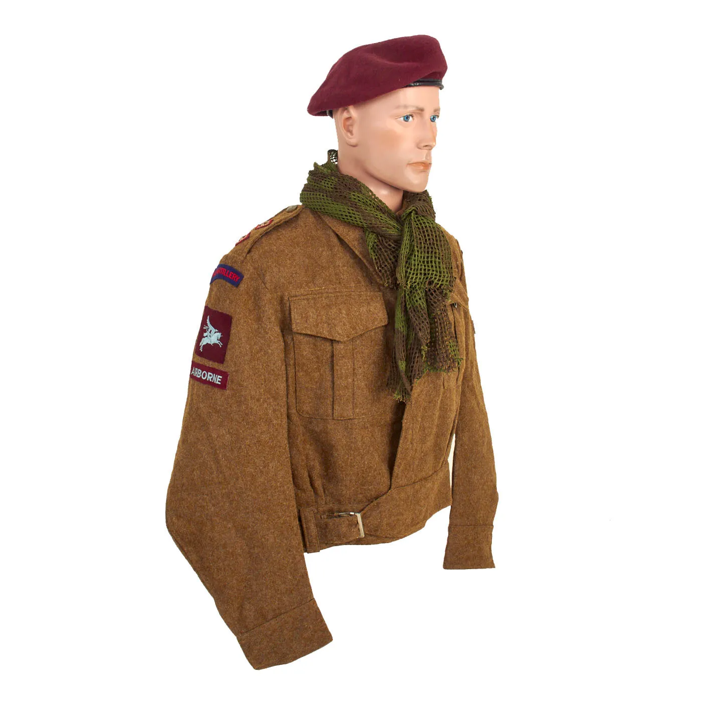 Original British WWII Airborne Royal Artillery P-40 “Battledress” Uniform Set - Beret, Tunic, Shirt, Trousers, Gaiters and Scrim