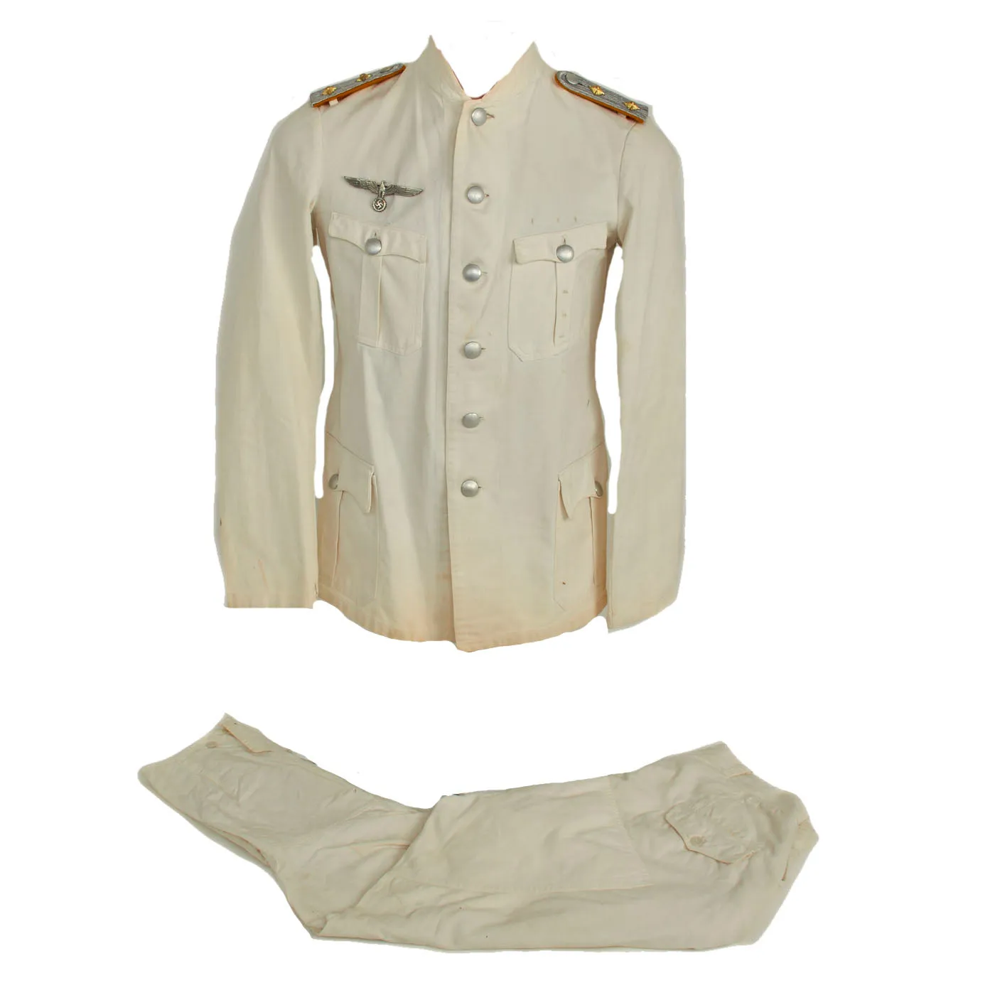 Original German WWII Heer Cavalry Officer Rittmeister Summer White Uniform with Breeches