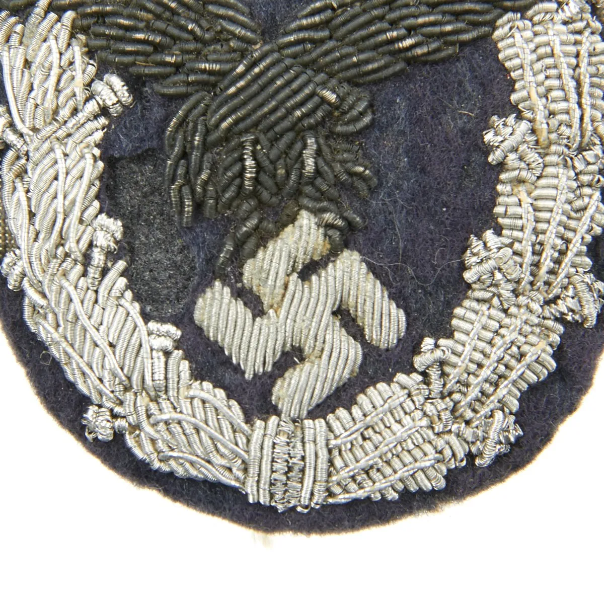 Original German WWII Luftwaffe Officer's Silver and Aluminum Bullion Embroidered Pilot Badge