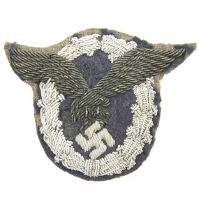 Original German WWII Luftwaffe Officer's Silver and Aluminum Bullion Embroidered Pilot Badge