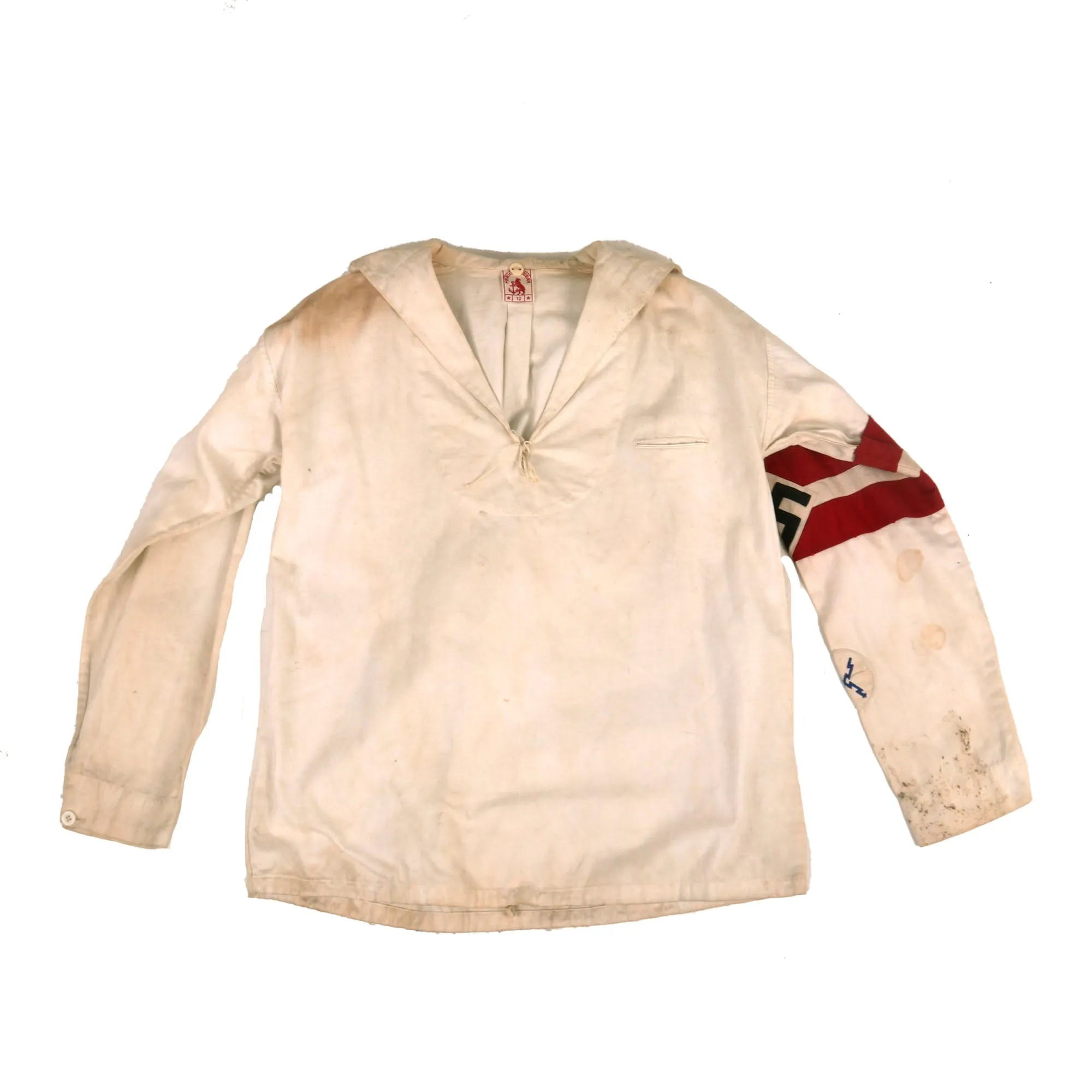 Original German WWII Marine Jumper by Marke Seebӓr with Stitched-On Armband & Fernschreib Trade Badge - Size 12