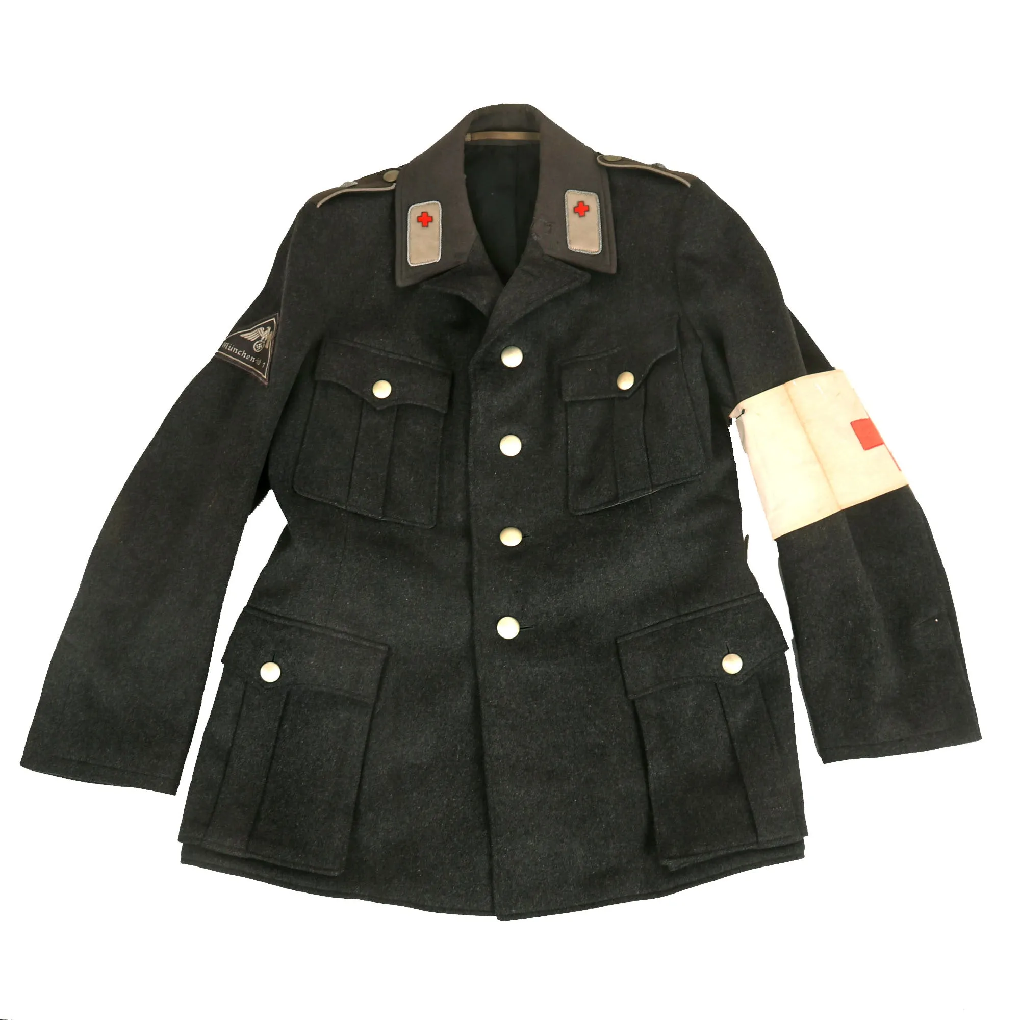 Original German WWII Red Cross Deutsches Rotes Kreuz Vorhelfer EM/NCO Tunic from North Munich 1 District with Trousers & Armband