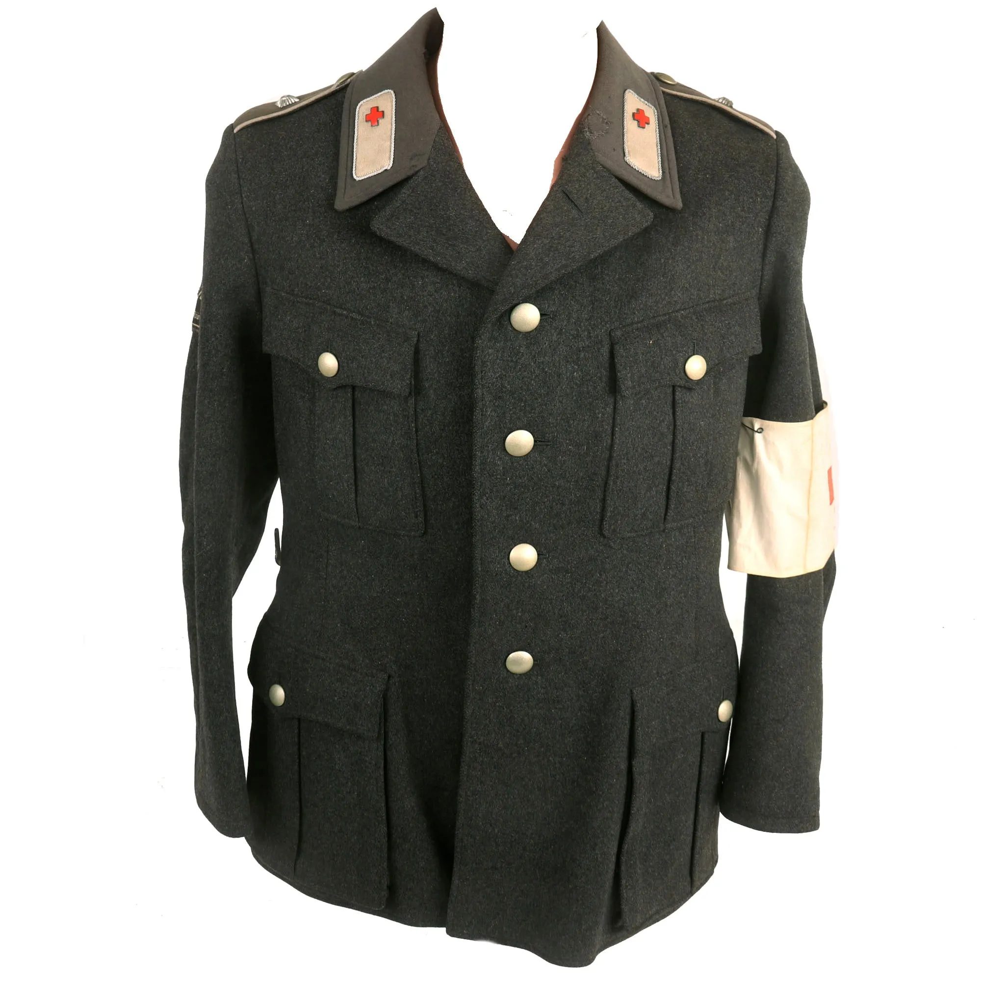 Original German WWII Red Cross Deutsches Rotes Kreuz Vorhelfer EM/NCO Tunic from North Munich 1 District with Trousers & Armband