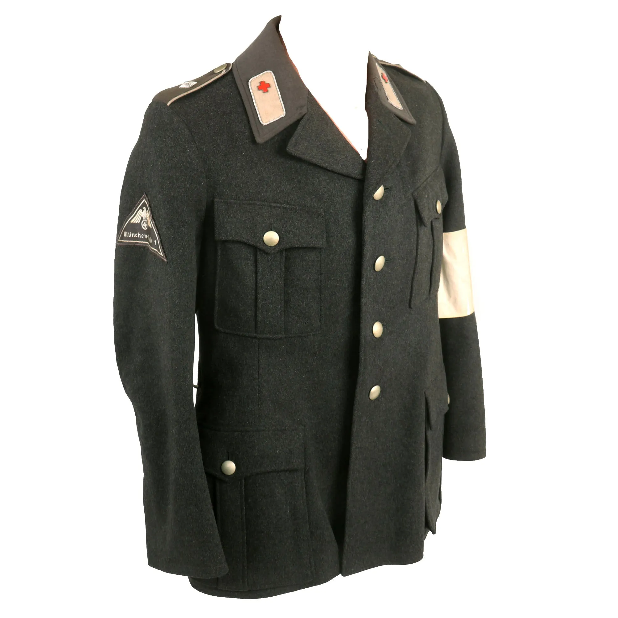 Original German WWII Red Cross Deutsches Rotes Kreuz Vorhelfer EM/NCO Tunic from North Munich 1 District with Trousers & Armband